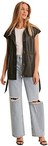 NA-KD Damen Belted PU Vest Top, Black, EU 34