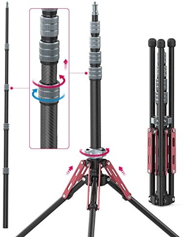 Treppiede per Lampade, ULANZI MT-49 Treppiede per Luci in Fibra di Carbonio, Stativo per Luci da 194 cm/76,4 Pollici per Kit da Studio, Softbox, Riflettore, Luce Anulare e Luce COB