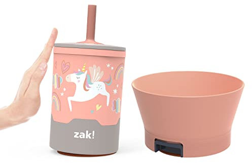 Zak Designs Mighty Mug Kinder-Geschirr-Set enthält auslaufsicheren Kunststoffbecher und mächtige Schüssel mit kippsicherem Boden, hergestellt aus langlebigen und BPA-freien Materialien (284 ml,