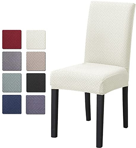 O'woda 6 Stück Universal Stretch Stuhlhussen, Jacquard Husse, Abnehmbare Waschbar Stuhlbezug, Stretch Stuhlbezug Moderne für Bankett Deko und Hochzeit Partys (Weiß)