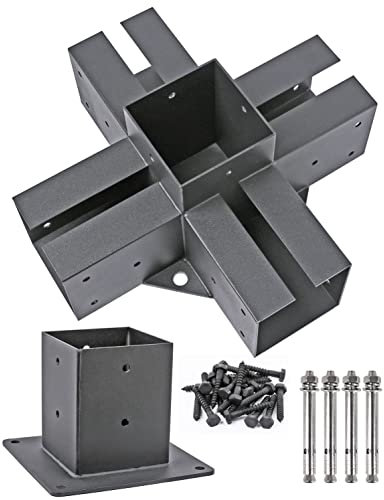 Antsky 4 x 4 (tatsächliche Größe: 8,9 x 8,9 cm) Edelstahl-5-Wege-Eckhalterung mit 1 Flanschanker-Sockel, Pergola-/Pavillon-Set