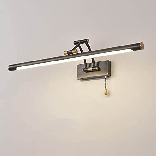 Bathroom Mirror Light with Pull Cord Switch, LED Mirror Light Bathroom Wall Lamp, Vintage Brass Wall Lights with Swivel Lamp Head, LED Vanity Mirror Light,Black,12W/58CM (Black 12W The New