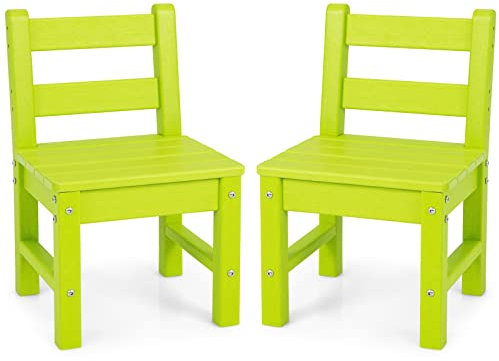 COSTWAY 2 er Set Kinderstuhl, Kinderstühle für Kleinkinder aus Holz, Kinderzimmerstuhl mit Rückenlehnen zum Malen & Lesen, Kindermöbelset für Indoor & Outdoor (Grün)