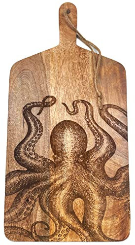 Octopus Chopping Board Large Burnt Engraved Animal Rope Hanger Serving Platter 50cm
