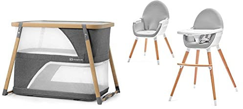 Kinderkraft Kinderreisebett 4 in 1 SOFI, Babybetten, Kinderbett, Baby Zustellbett & Kinderkraft Hochstuhl FINI 2 in 1, Kinderhochstuhl, Babystuhl, Kombihochstuhl, 5 Punkt Gurte, Grau