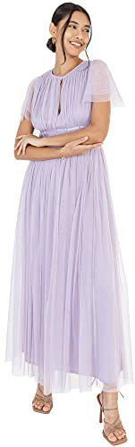 Anaya with Love Ladies Midaxi Dress for Women High Waist Keyhole Short Flutter Sleeve Crew Neckline for Wedding Guest Bridesmaids Prom Moody Lilac Size 28
