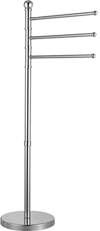 Baroni Home Piantana Porta Asciugamani a 3 Braccia, Acciaio, Metallo Cromato Antiruggine, Portasciugamani da Terra con Base Pesante, 44X23X89 cm, Baroni Home Bagno Cromo Acciaio
