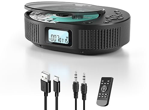 FELEMAN portable CD Player with speakers Bluetooth Upgraded 2 in 1 Portable CD Player Rechargeable Boombox CD Player for Car/Home with Remote Control.Support AUX/USB, Headphone Jack
