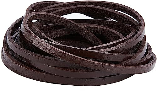 GORGECRAFT 5 m Echtes Lederband 5 mm Breit Flaches Rindsleder Gürtelwicklung Einseitige Flache Schnur Lederschnur Rolle Für Heimwerker Schmuck Halskette Geflochtene Armbänder Kokosnuss Braun