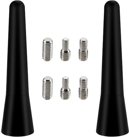 VooGenzek 2 Pièces 6.5cm Mini Antenne Voiture Courte, FM/AM Tige d'antenne de Voiture, Mini Antenne de Voiture Universelle, avec 6 Vis M4/M5/M6, pour la Réception Radio FM/AM