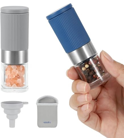 vzaahu Mini Salt and Pepper Grinder Set, Travel, Blue Gray Small
