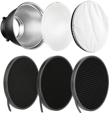 7 Standard Reflector Diffuser Lamp Shade Dish with 10° /30°/ 50° Degree Honeycomb Grid White Soft Cloth for Bowens Mount Studio Strobe Flash …