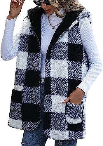 AIEOE Femme Gilet Veste Polaire Chaud Long Manteau sans Manches Col Montant Fermeture Eclair Décontracté L