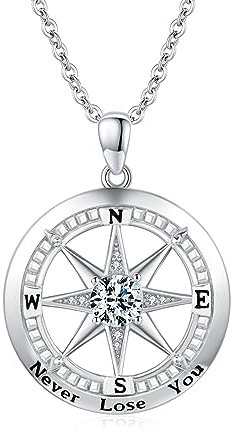 ZIPPICE Kompass Kette 925 Sterling Silber Zirkonia Halskette Kompass Anhänger Damen Inspirierender Anhänger Halskette Graduierung Schmuck Für Damen Frauen Mama Freundin