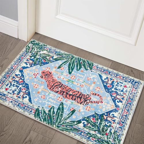 Aldopein Tropischer Dschungel-Teppich, Kunstwolle, Botanischer Boho-Teppich für Badezimmer, Küche, Kleiner Eingangsbereich, Moderner Vintage-Stil, Hippie-Stil, Indischer Akzent, Bodenmatte
