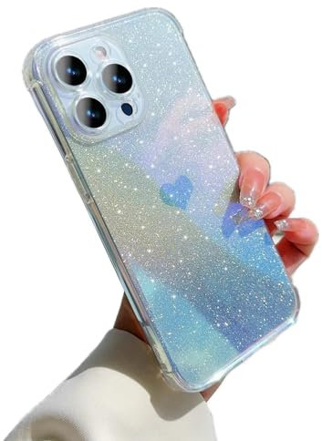 Rnrieyta Miagon 2 in 1 Laser Glitter Heart Case for iPhone XS Max,Laser Ray Rainbow Color Holographic Crystal Clear Cover Slim Sparkle Protective Florescent Iridescent Bumper