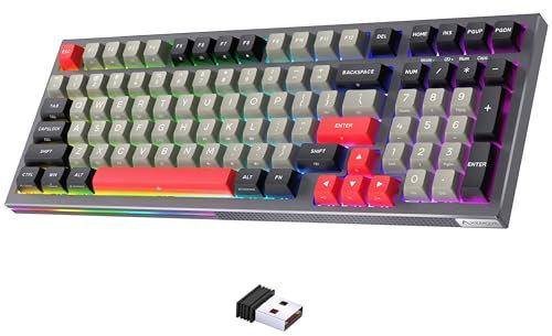 KEMOVE K98 Tastiera Gaming,Tastiera meccanica con 3 modalità, Tastiera wirless tasti PBT a doppio colore, illuminazione RGB, batteria da 4000mAh, hot-swap, batteria removibile e layout a 98 tasti