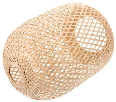 HOMSFOU Mini Abat-Jour en Osier 25 Cm * 18 Cm Bambou Tissé Lustre Abat-Jour Rotin Suspension Couverture pour Plafond Suspension Lampe Lampadaire Kaki Décor