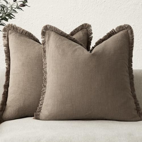 Foindtower Dekorativer Leinen-Kissenbezug mit Fransen, gemütlicher Boho-Kissenbezug mit Quasten, weicher Akzent-Kissenbezug für Couch, Sofa, Bett, Wohnzimmer, Heimdekoration, 40,6 x 40,6 cm,