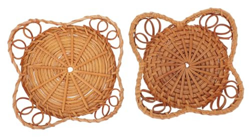 Cabilock 2St Rattan-Kerzenhalter Wachssäulenhalterschale Kerzenhalter-Pad Kerzenständer Spitzkerzen Kegelkerzenhalter Desktop-Kerzenmatte gewebtes Kerzenhaltekissen Leuchter schmücken
