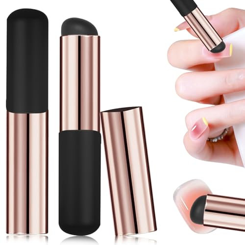 2Pcs Silicone Nail Brush, Ombre Nail Brush Silicone Nail Tools, Silicone Chrome Applicator for Nails, Reusable Nail Art Brushes, Nail Polish Brush with Protective Cap for Manicure Gel Polish (Black)
