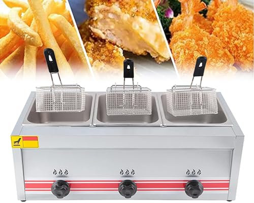 Friteuse À Gaz 10l/20l/30l, Friteuse À Gaz Professionnelle, Friteuse Commerciale En Acier Inoxydable Avec Paniers Friteuse, Pour Cuisine À Domicile Du Restaurant Commercial,Triplecylinder10L+10L+10L