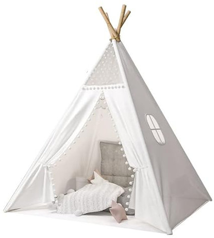 Camiraft Kinder Tipi Zelt,klassisches indisches Spielzelt für Kinder,Kinderzelte aus für Mädchen und Jungen mit Tragetasche,faltbares Spielhaus für drinnen oder draußen,Weiß