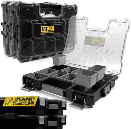 Fatbox XXL Organizer Sortierkasten Sortimentskasten Kleinteilemagazin Aufbewahrungsbox Koffer (Schwarz PBI 31 (44x36x6,5cm) | 3er Pack)