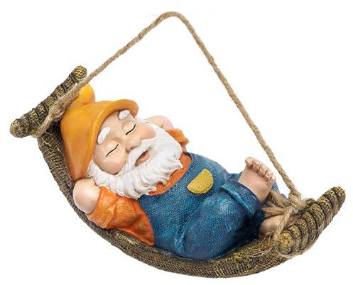 TERESA'S COLLECTIONS Gartenzwerge Gartendeko für Draußen 18cm Liegender Zwerg Gartenfigur aus Hängematte Kunstharz Wasserdicht Gartenwichtel Figur Gelbe GNOME Gartendeko