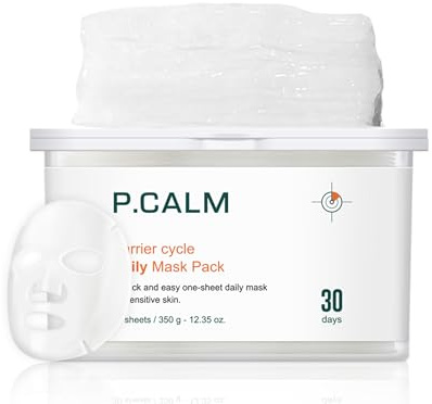 P.CALM Barrier Cycle Daily Sheet Mask – 30-Day Sheets with Papaya Extract & Allantoin for Sebum Care & Moisturizing, Korean Skincare (350g / 12.35 oz)