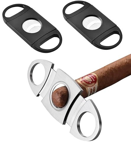 2 tagliasigari in acciaio inox, doppia lama, tascabile, argento (plastica, nero)