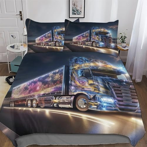 PAZZK LKW Bettwäsche Premium Atmungsaktive Angenehme Bettbezüge, Mit Reißverschluss Bettdeckenbezug, 2teilig Bettbezug + Kissenbezug Single (135x200cm)