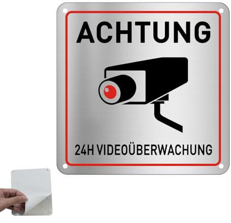 Acuxiaza Cartello per videosorveglianza, privato: 15 x 15 cm, in alluminio, per telecamera di sorveglianza, impermeabile e anti-appannamento