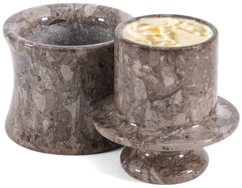 SPESHSTONES Marble Butter Keeper White Cover Pot Handmade French Butter Storage - Crock Keeper for Kitchenware (Oceanic, One Size)