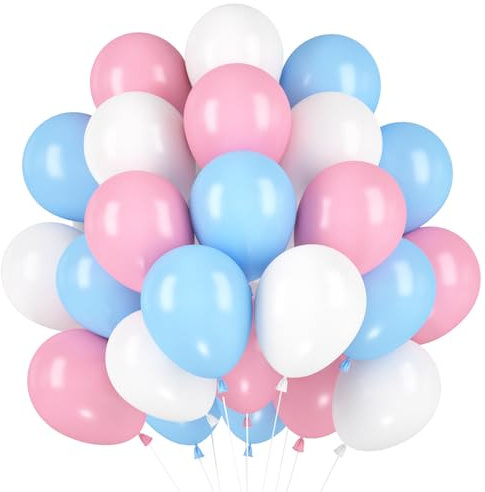 60 Stück Luftballons Blau Rosa Weiß, Helium Ballons Pastell Blau Rosa, Gender Reveal Latex Ballons, 12 Zoll Partyballon fur Hochzeit Geburtstag Geschlecht Offenbaren Jahrestag Babyparty Dusche