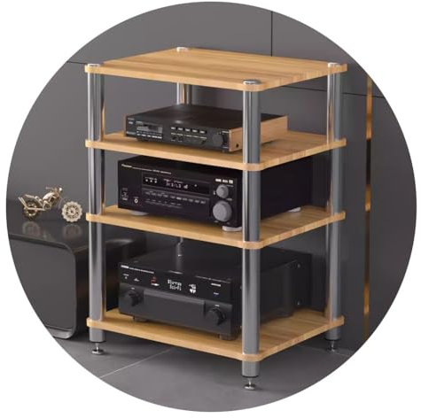 Armoire Audio HIFI Meuble TV À 4 Niveaux, Meuble TV, Amplificateur Hifi, Équipement Armoire De Haut-Parleur Support D'amplificateur Unité des Médias De Divertissement(Wood Color)