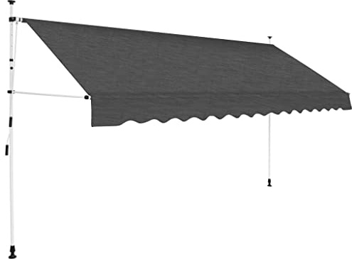 Homgoday Sonnensegel für den Außenbereich, manuell einziehbar, 350 cm, Anthrazit, für Garten und Balkon, Sonnensegel für den Außenbereich, Seitenmarkise für Terrasse im Freien