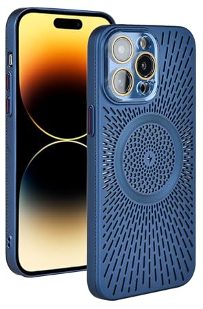 xoniery Compatible with iPhone 15 Pro Max All-Inclusive Hollow Magnetic Case [ Senior Heat Dissipation Breathable ] [ Luxury Shock Protection ] iPhone 15 Pro Max Case for Man Women Girls-Blue