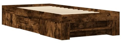 vidaXL Bettgestell, Bettrahmen mit Lattenrost, Schlafzimmerbett Bett mit Stauraum, Einzelbett für Schlafzimmer, Räuchereiche 100x200cm Holzwerkstoff