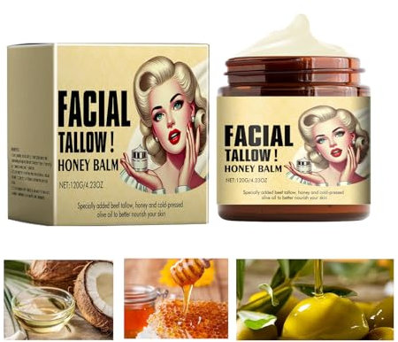 Beef Tallow Honig Feuchtigkeitscreme Skincare,120g Tallow Bio for Skin Care,Talg Körperbalsam,Rindertalg Creme Balm,Tallow aus Grass Fed Raw Wild Honey für Gesicht,Körper Feuchtigkeit (1 Stück)