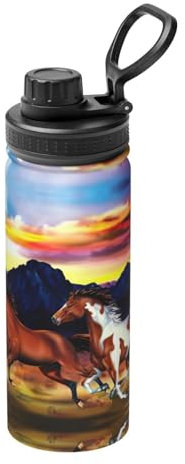 Running Horses Print Vacuum Insulated Sports Water Bottle,18 Oz Stainless Steel Water Bottle for Gym Home Sports