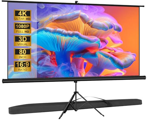 VISULAPEX 80” Ecran Videoprojecteur sur Pieds, 16:9 HD Premium sans Pli Ecran de Projection sur Trépied avec Sac de Transport, Écran Projecteur Intérieur pour Films et Présentations