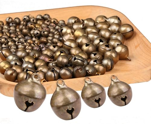 Bustlwor 200 Stück Bronze Vintage Jingle Bells, dekorative Mini-Glocken, handgefertigte Glocken, perfekt für Handwerk, Schmuck, Weihnachtsdekorationen (8 mm, 14 mm)