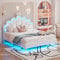 Merax Kinderbett 140x200 Polsterbett mit LED, Prinzessinnenbett in Kronenform, Kronprinzessin-Bett, Polsterbett für Mädchen, kronenförmiges Prinzessinnenbett, PU, Weiß, Ohne Matratze