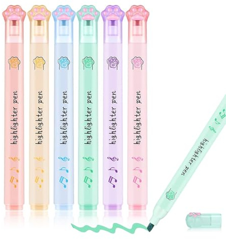 CEJAS 6 Stück Textmarker,Niedlicher Katzenpfoten-Highlighter,Highlighter Pen Marker Pastell Textmarker,Aesthetic Marker Stifte Textmarker Set für Kinder Erwachsene Zeichnung oder Hervorheben