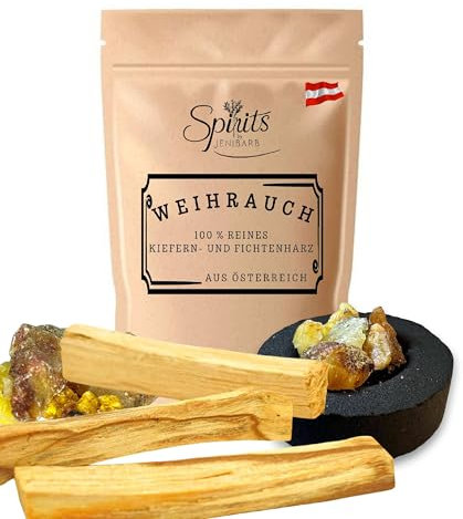 100g WEIHRAUCH & BAUMHARZ | 3X Palo Santo Holz (10cm) | Räuchern | Aromatherapie | Entspannung | Reines Kiefern Fichten Baumharz