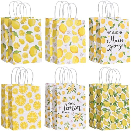 Ericetion 12 Stück Zitronen-geschenktüten Griff, Gelbe Geschenktüten Aus Kraftpapier, Geschenktüten Für Süßigkeiten, Leckereien, Brautparty- Für Babyparty Und Hochzeit