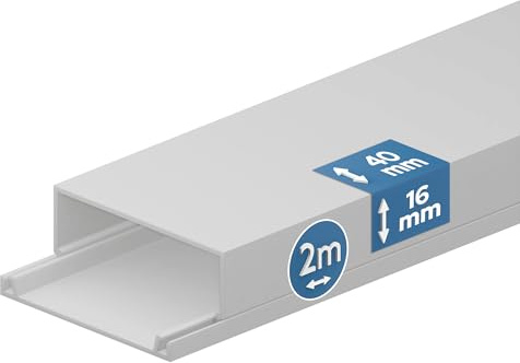EDO Kabelkanal 40x16 mm Weiß – 2 m mit Klappdeckel zur Schraubmontage | Kabelschacht, Aufputz-Kabelabdeckung für Wand, Fernseher und Büro – Kabel-Organizer für Innenbereich, Werkstatt und Garage