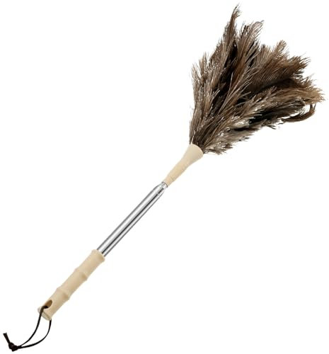 Extendable Ostrich Feather Duster, 115cm Washable Duster with Retractable Handle, Anti Static Telescopic Feather Dusters for Office Cleaning High Ceilings, Furniture, Blinds, Roof Dusting