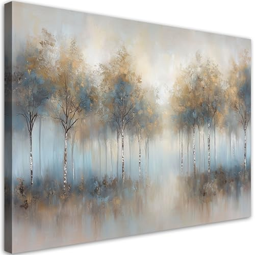 Feeby Bilder - Foto Geschenk - Bäume Wald in Nebellandschaft - 120x80 1tlg - Leinwandbilder Wohnzimmer - Wandbild über dem Bett - Bild Schlafzimmer - Aesthetic Zimmer Deko - Modern Pictures